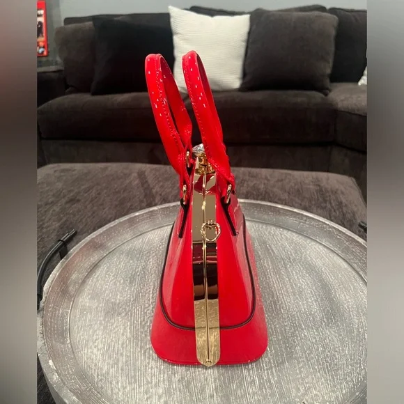 Women red fancy shoulder bag/10x7x5in - Picture 5 of 10